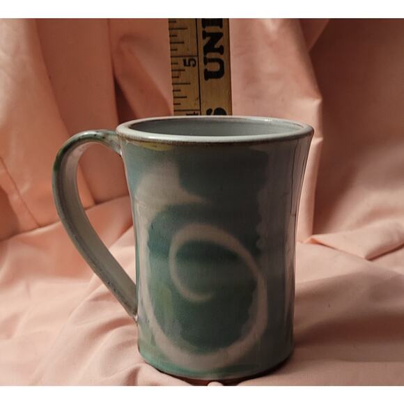 Terracotta Art Pottery Sea Green Mug with White Sea Serpent Swirl - Picture 2 of 8